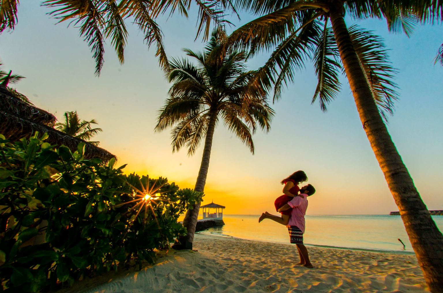 honeymoon couple enjoying romantic evening