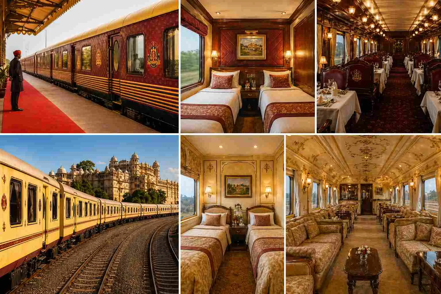 Luxury train journey India Maharajas Express Palace on Wheels interiors
