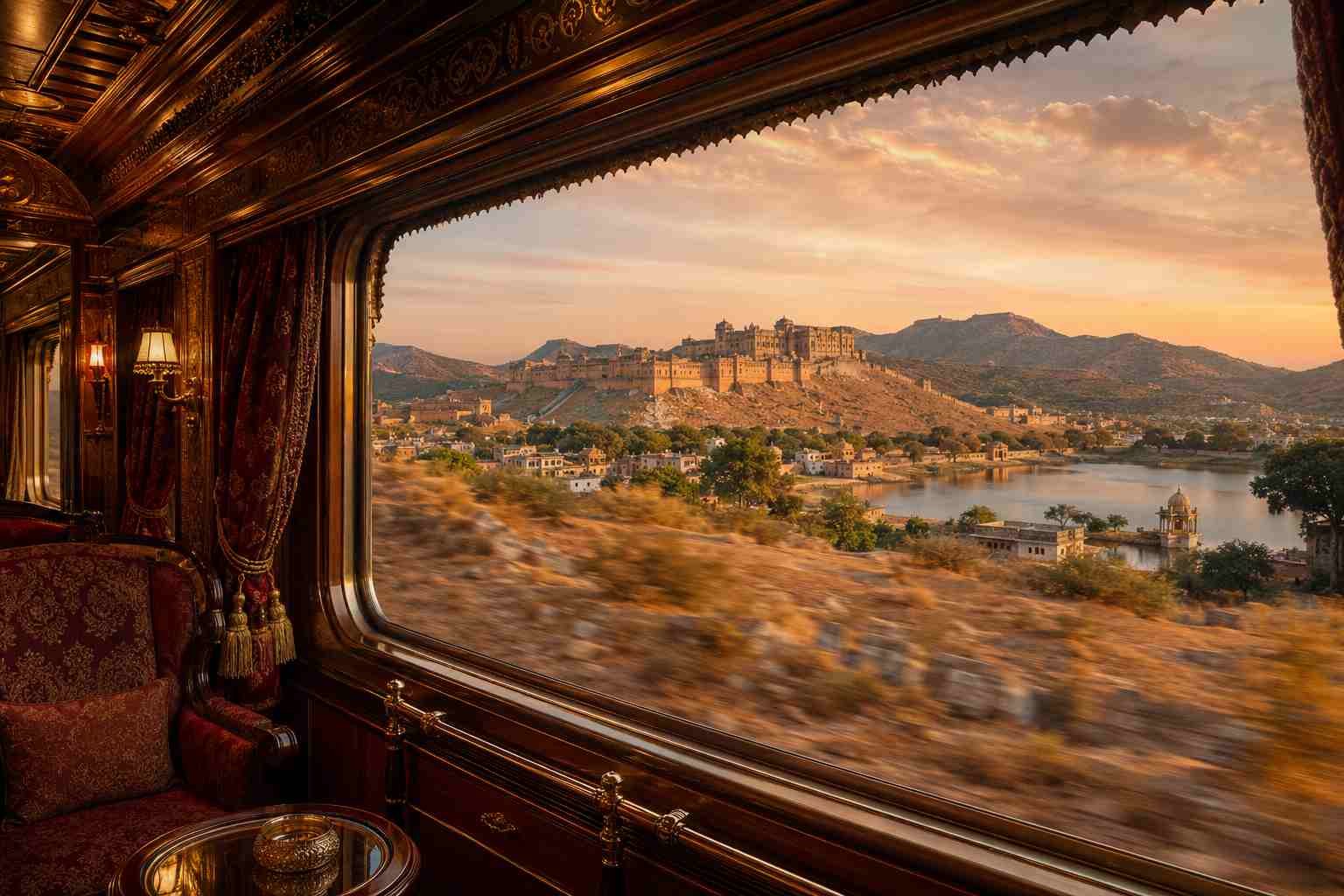 Luxury train journey through India scenic landscapes